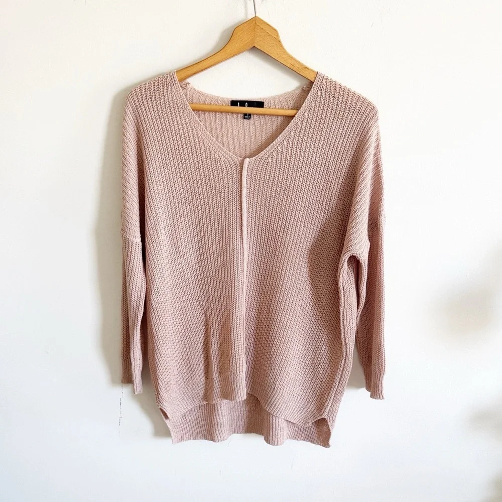 Lulus tan Open Knit Oversized V-Neck Sweater size Small